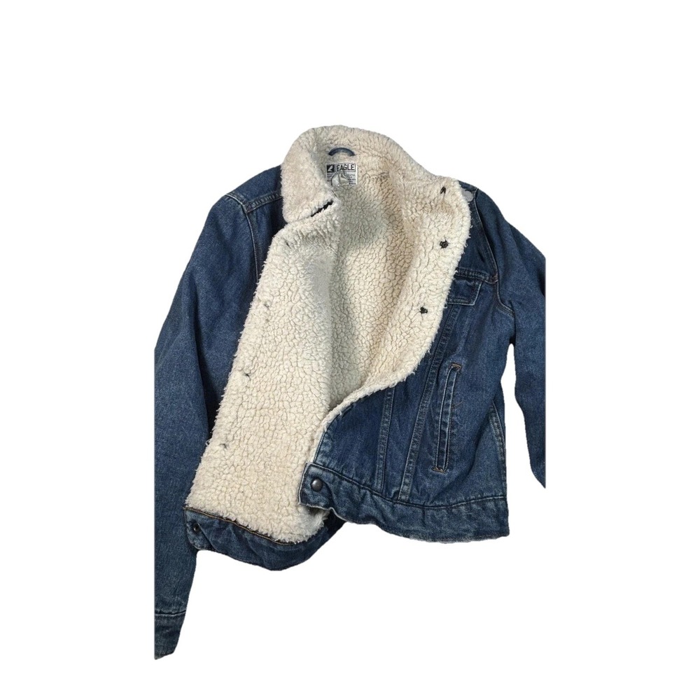 Vintage American‎ Eagle Jacket Mens Large Denim Sherpa Lined Trucker 90s
